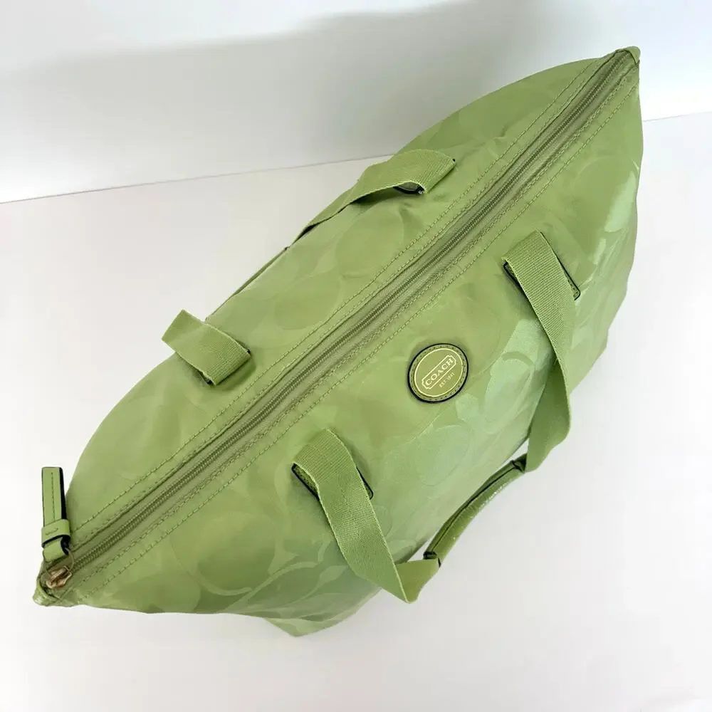 Coach Signature Nylon Packable Tote Bag Removable Pouch Lime Green Overnight - Picture 7 of 15